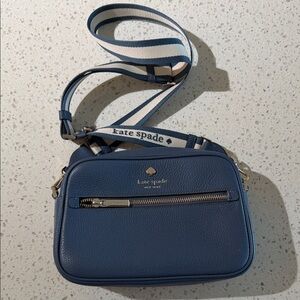 Kate Spade Blue Adjustable Emma Camera Crossbody Bag with Striped Strap